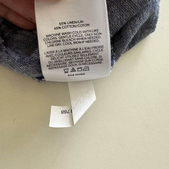 Express Skirt Size S Maxi Chambray Linen Skirt Blue Front Slit‎ Elastic Pull On - Picture 10 of 10